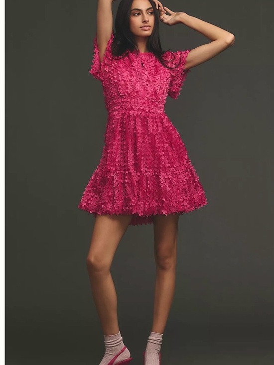 Anthropologie Dresses & Skirts - NWT Anthropologie Pink Somerset Floral Appliqué Mini Dress  XLP Stunning!